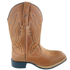 Bota Texana Masculina Caminhos Da Roça Bico Quadrado Couro Caramelo Bordado Ref: CA12