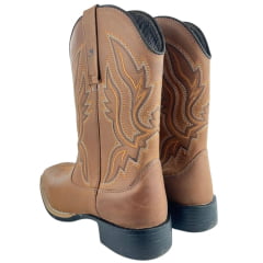 Bota Texana Masculina Caminhos Da Roça Bico Quadrado Couro Caramelo Bordado Ref: CA12
