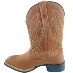 Bota Texana Masculina Caminhos Da Roça Bico Quadrado Couro Caramelo Bordado Ref: CA12