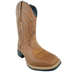 Bota Texana Masculina Caminhos Da Roça Bico Quadrado Couro Caramelo Bordado Ref: CA12