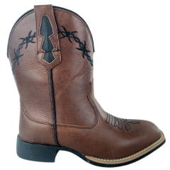 Bota Texana Masculina Caminhos Da Roça Bico Quadrado Couro Fóssil Cela Bordado Arame Ref: KA97-1