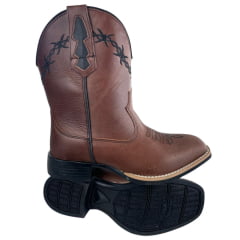 Bota Texana Masculina Caminhos Da Roça Bico Quadrado Couro Fóssil Cela Bordado Arame Ref: KA97-1