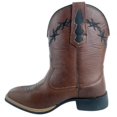 Bota Texana Masculina Caminhos Da Roça Bico Quadrado Couro Fóssil Cela Bordado Arame Ref: KA97-1