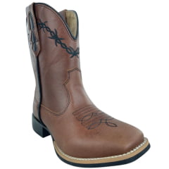 Bota Texana Masculina Caminhos Da Roça Bico Quadrado Couro Fóssil Cela Bordado Arame Ref: KA97-1