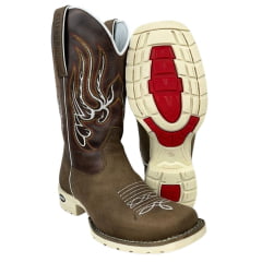 Bota Texana Masculina Capelli Boots Bico Quadrado Couro Rato Café/Branco Solado Texas Branco R.8076