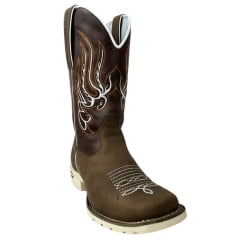 Bota Texana Masculina Capelli Boots Bico Quadrado Couro Rato Café/Branco Solado Texas Branco R.8076