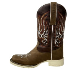 Bota Texana Masculina Capelli Boots Bico Quadrado Couro Rato Café/Branco Solado Texas Branco R.8076