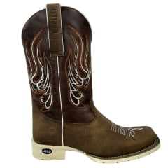 Bota Texana Masculina Capelli Boots Bico Quadrado Couro Rato Café/Branco Solado Texas Branco R.8076