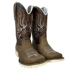 Bota Texana Masculina Capelli Boots Bico Quadrado Couro Rato Café/Branco Solado Texas Branco R.8076