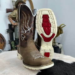 Bota Texana Masculina Capelli Boots Bico Quadrado Couro Rato Café/Branco Solado Texas Branco R.8076