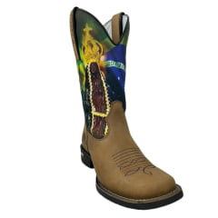 Bota Texana Masculina Capelli Boots Bico Quadrado Couro Tabaco/Aparecida/Bandeira Texas R.8074