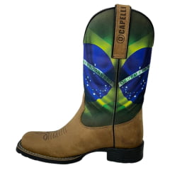 Bota Texana Masculina Capelli Boots Bico Quadrado Couro Tabaco/Aparecida/Bandeira Texas R.8074