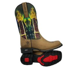 Bota Texana Masculina Capelli Boots Bico Quadrado Couro Tabaco/Aparecida/Bandeira Texas R.8074