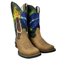 Bota Texana Masculina Capelli Boots Bico Quadrado Couro Tabaco/Aparecida/Bandeira Texas R.8074