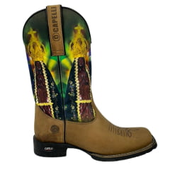 Bota Texana Masculina Capelli Boots Bico Quadrado Couro Tabaco/Aparecida/Bandeira Texas R.8074