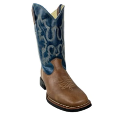 Bota Texana Masculina Classic Bico Quadrado Couro Montana Boise/Azul-Branco