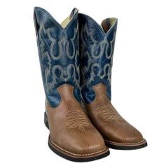 Bota Texana Masculina Classic Bico Quadrado Couro Montana Boise/Azul-Branco