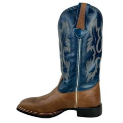 Bota Texana Masculina Classic Bico Quadrado Couro Montana Boise/Azul-Branco