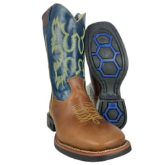 Bota Texana Masculina Classic Couro Montana Fóssil Azul Amarelo Bordada Ref: MONTANA 2909 Bota Texana Masculina Classic Couro Montana Fóssil Azul Amarelo Bordada Ref: MONTANA 2909