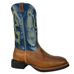 Bota Texana Masculina Classic Couro Montana Fóssil Azul Amarelo Bordada Ref: MONTANA 2909
