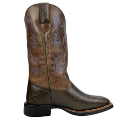 Bota Texana Masculina Classic Bico Quadrado Couro Montana Calvert/ Café Azul Sola Preto/Azul Ref:2909