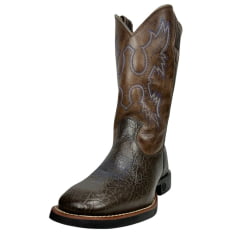 Bota Texana Masculina Classic Bico Quadrado Couro Montana Calvert/ Café Azul Sola Preto/Azul Ref:2909