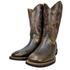 Bota Texana Masculina Classic Bico Quadrado Couro Montana Calvert/ Café Azul Sola Preto/Azul Ref:2909