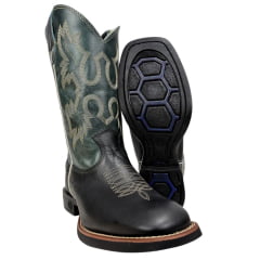 Bota Texana Masculina Classic Bico Quadrado Couro Preto/Azul Ref: 2909