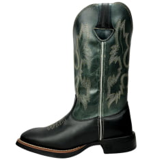 Bota Texana Masculina Classic Bico Quadrado Couro Preto/Azul Ref: 2909