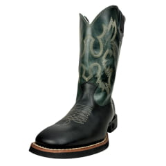 Bota Texana Masculina Classic Bico Quadrado Couro Preto/Azul Ref: 2909