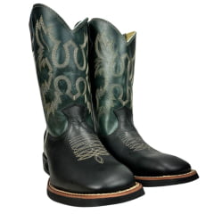 Bota Texana Masculina Classic Bico Quadrado Couro Preto/Azul Ref: 2909