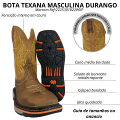 Bota Texana Masculina Durango Couro Caramelo Bordado Amarelo Laranja Ref:2225301022WKP