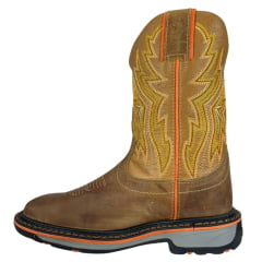 Bota Texana Masculina Durango Couro Caramelo Bordado Amarelo Laranja Ref:2225301022WKP