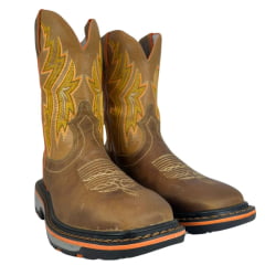 Bota Texana Masculina Durango Couro Caramelo Bordado Amarelo Laranja Ref:2225301022WKP