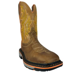 Bota Texana Masculina Durango Couro Caramelo Bordado Amarelo Laranja Ref:2225301022WKP