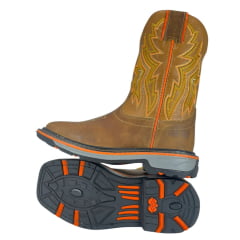 Bota Texana Masculina Durango Couro Caramelo Bordado Amarelo Laranja Ref:2225301022WKP