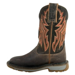 Bota Texana Masculina Durango Couro Marrom Cano Bordado Marrom/Branco Vermelho Solado Work