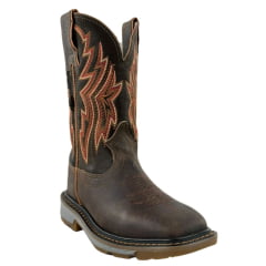 Bota Texana Masculina Durango Couro Marrom Cano Bordado Marrom/Branco Vermelho Solado Work