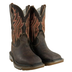 Bota Texana Masculina Durango Couro Marrom Cano Bordado Marrom/Branco Vermelho Solado Work