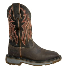 Bota Texana Masculina Durango Couro Marrom Cano Bordado Marrom/Branco Vermelho Solado Work