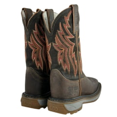 Bota Texana Masculina Durango Couro Marrom Cano Bordado Marrom/Branco Vermelho Solado Work