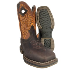 Bota Texana Masculina Durango Couro Marrom Med Dog Terra Bordado Laranja Ref:2123302168CJX Bota Texana Masculina Durango Couro Marrom Med Dog Terra Bordado Laranja Ref:2123302168CJX