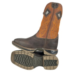 Bota Texana Masculina Durango Couro Marrom Med Dog Terra Bordado Laranja Ref:2123302168CJX