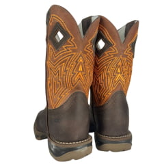 Bota Texana Masculina Durango Couro Marrom Med Dog Terra Bordado Laranja Ref:2123302168CJX