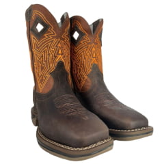 Bota Texana Masculina Durango Couro Marrom Med Dog Terra Bordado Laranja Ref:2123302168CJX