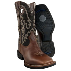 Bota Texana Masculina Durango Kit Flex Couro Caramelo Escuro Cano Preto Com Bordado Creme Bota Texana Masculina Durango Kit Flex Couro Caramelo Escuro Cano Preto Com Bordado Creme