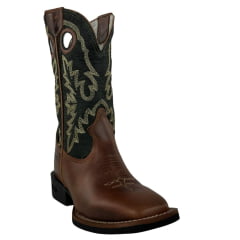 Bota Texana Masculina Durango Kit Flex Couro Caramelo Escuro Cano Preto Com Bordado Creme