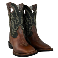 Bota Texana Masculina Durango Kit Flex Couro Caramelo Escuro Cano Preto Com Bordado Creme