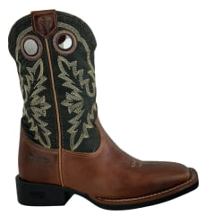 Bota Texana Masculina Durango Kit Flex Couro Caramelo Escuro Cano Preto Com Bordado Creme