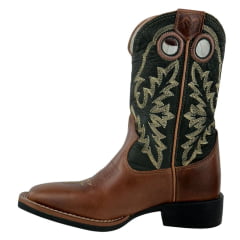 Bota Texana Masculina Durango Kit Flex Couro Caramelo Escuro Cano Preto Com Bordado Creme